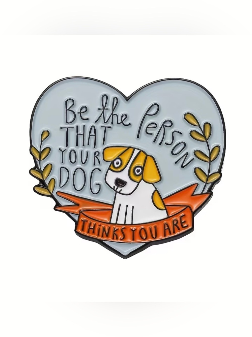 Heart-Shaped Dog Enamel Stick Pin – Orange & Light Blue NEW
